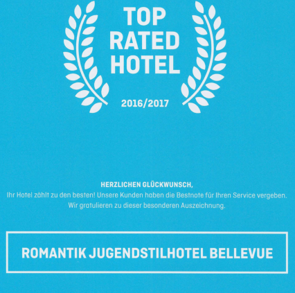 TOP RATED HOTEL 2016/2017 - Auszeichung für Bestnote im Service von HOTEL.DE
