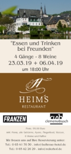 "Essen und Trinken bei Freunden“ 4 Gänge - 8 Weine 23.03.19 + 06.04.19 um 18:00 Uhr